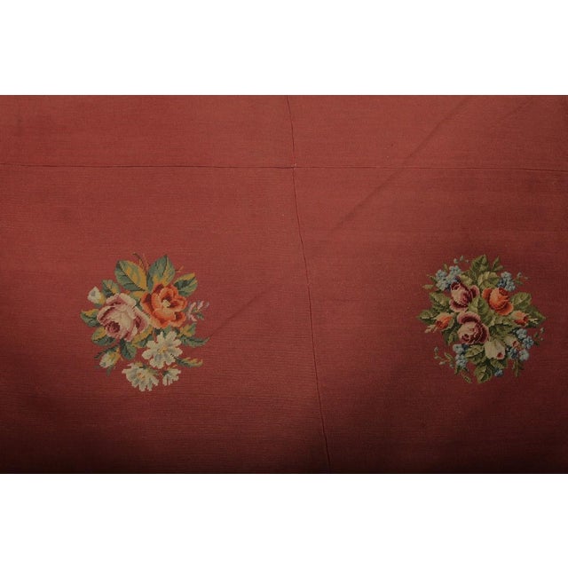 Textile Handmade Antique Needlepoint Rug in Red With Medallion Floral Patterns For Sale - Image 7 of 8