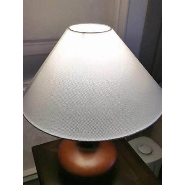 Chestnut Walnut Wood Minimalist Fabric Table Lamp For Sale - Image 8 of 8
