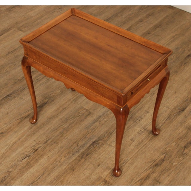 High Quality American Made Vintage Cherry Side Table with Scalloped Apron and Pull-Out Writing Surface