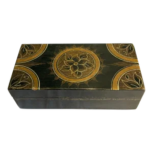 Vintage Gold and Black Lacquered Floral Decorative Box