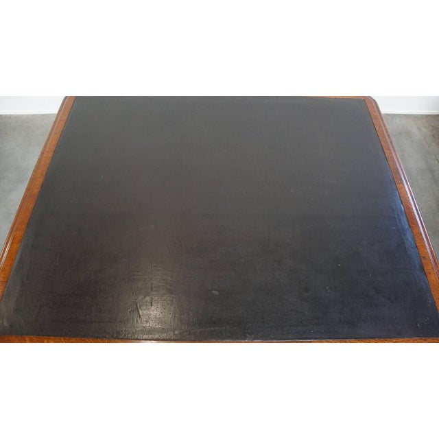 Wood Large Victorian English Oak Writing Desk with Leather Top For Sale - Image 7 of 17