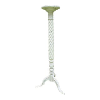 Tall Distressed Wood Claw Foot Painted Pedestal Plant Stand For Sale