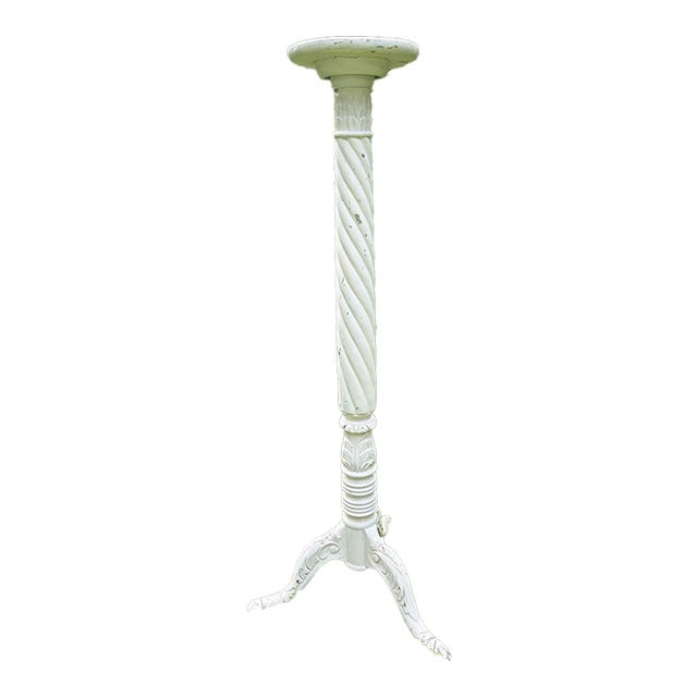 Tall Distressed Wood Claw Foot Painted Pedestal Plant Stand For Sale