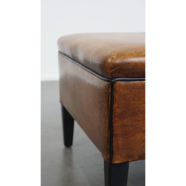 Square Sheepskin Ottoman with Black Piping For Sale - Image 9 of 10