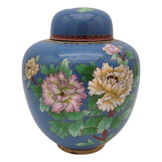 Large Blue Chinese Cloisonne Ginger Jar For Sale