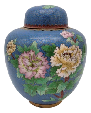 Large Blue Chinese Cloisonne Ginger Jar