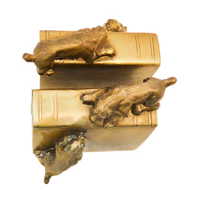 Brass Vintage Brass Pm Craftsman Cocker Spaniel Dogs Bookends C. 1930 For Sale - Image 8 of 9