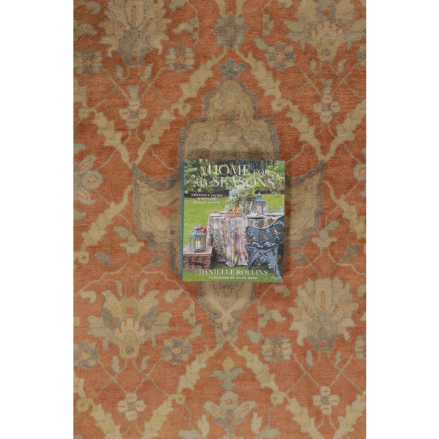 Antique Indian Floral Medallion Wool Rug in Coral & Ivory, by Rug & Kilim, 1920-1929 For Sale - Image 10 of 11