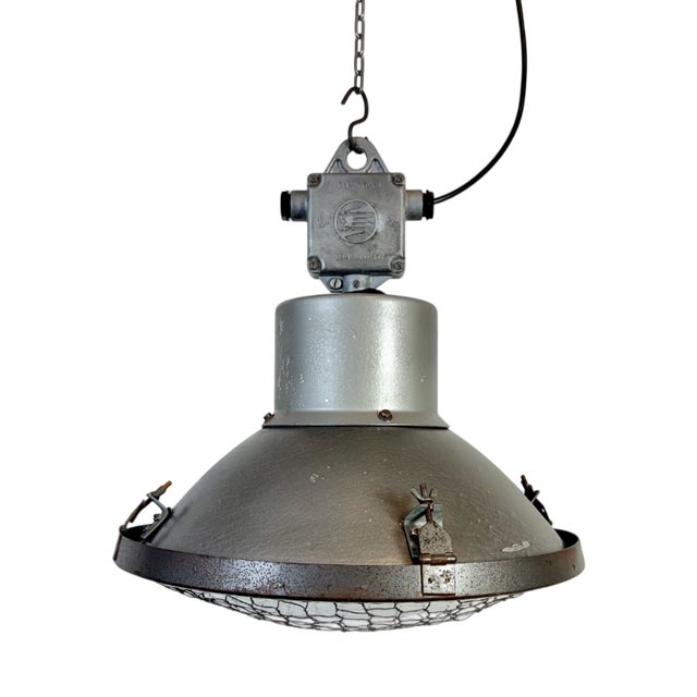 Industrial Grey Hammer Paint Pendant Lamp from Elektrosvit, 1960s For Sale