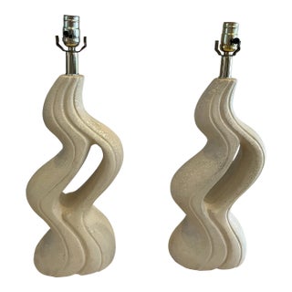 Pair of Sculptural 1980s Organic Wave Form Lamps in Off-White Plaster For Sale