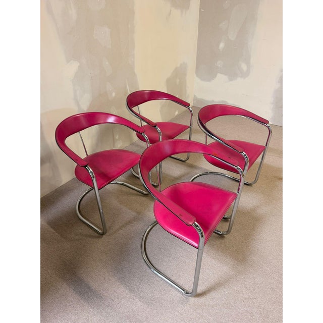 Metal Canasta Cantilever Chairs in Pink, 1980s, Set of 4 For Sale - Image 7 of 16