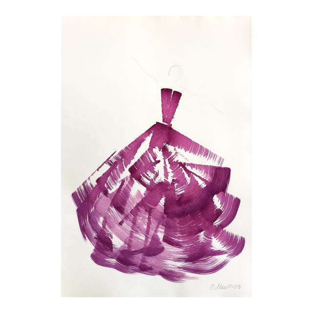 The Deep Magenta Dress 7 - Abstract Minimalist Figurative Ink Painting on Paper Original Artwork by Bettina Mauel For Sale