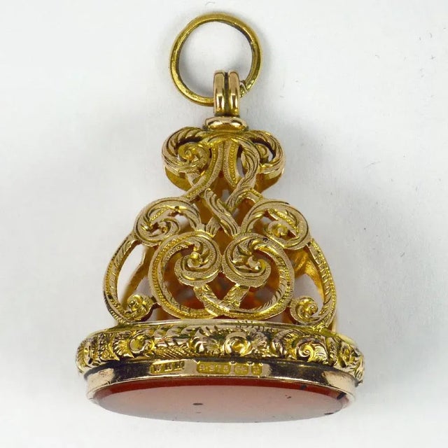 Large Carnelian Yellow Gold Fob Charm Pendant, 1890s For Sale - Image 18 of 18