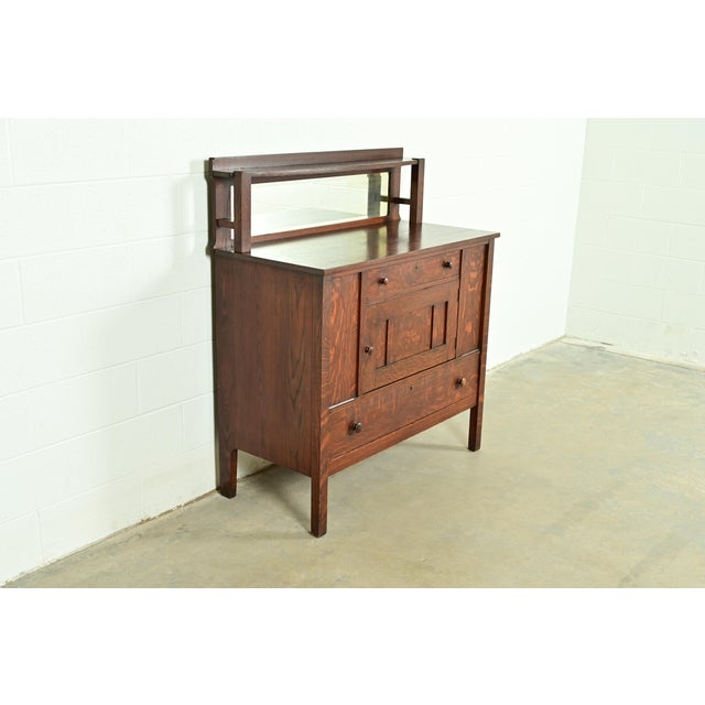 Stickley Brothers Style Antique Mission Oak Arts & Crafts Sideboard or Bar Cabinet, Circa 1910 For Sale - Image 15 of 15