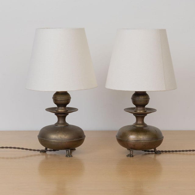 French Pair of French Antique Metal Table Lamps For Sale - Image 3 of 13