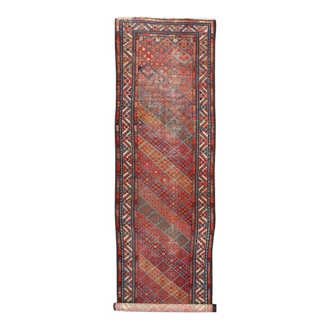 Antique Persian Malayer Runner With Diagonal Diamond Sub-Geometric Design For Sale