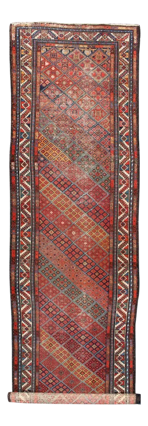 Antique Persian Malayer Runner With Diagonal Diamond Sub-Geometric Design
