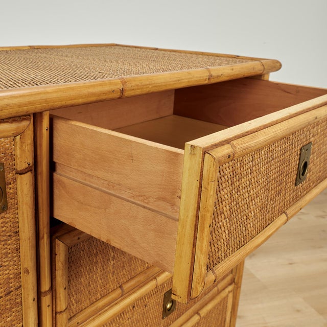 Mid Century French Bamboo and Grasscloth Dresser or Cabinet For Sale - Image 9 of 14