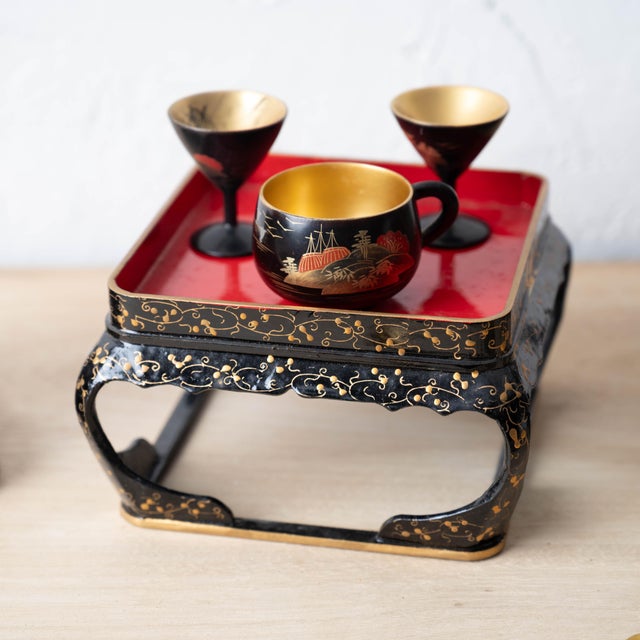 Miniature Japanese Maki-E Lacquer Sake Sets, c.1960 For Sale - Image 11 of 14