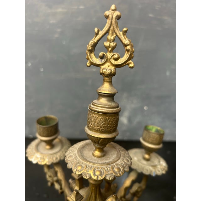 19th Century French Baroque Style Cast Brass 5-Light Candelabras - A Pair For Sale - Image 9 of 12