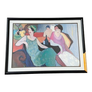 Itzchak Tarkay “In the Lounge” Framed Lithograph Print 24x52 Large Wall Art For Sale
