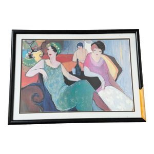 Itzchak Tarkay “In the Lounge” Framed Lithograph Print 24x52 Large Wall Art