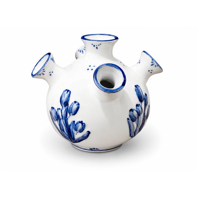 Mid-Century Modern Vintage Royal Twickel Ter Steege Bv Delft 5 Finger Tulip Vase For Sale - Image 3 of 5