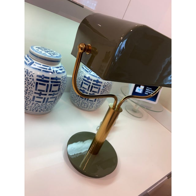 Contemporary Contemporary Army Green Lacquer Brass Modern Banker Desk Lamp For Sale - Image 3 of 16