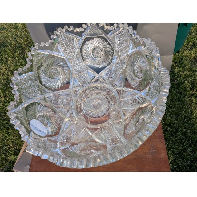Maple City Early American Period Large Crystal Punch Bowl and Pedestal For Sale - Image 6 of 8
