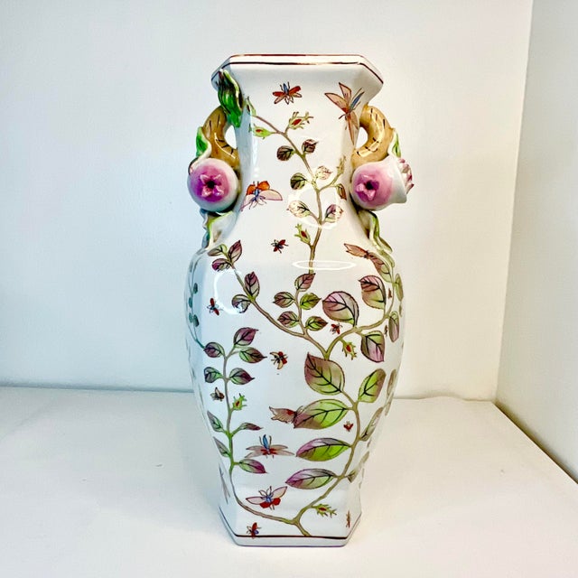 Vintage Chinoiserie Insects, Roses and Pomegranates Vase After Chelsea House For Sale - Image 6 of 12