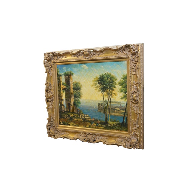 Realism Late 20th Century Rome Italy Capriccio Landscape Oil Painting After Francesco Lazaro Guardi 32" For Sale - Image 3 of 12