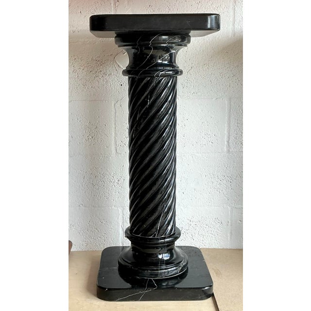 Italian Vintage Italian Carved Black Marble Pedestal For Sale - Image 3 of 5