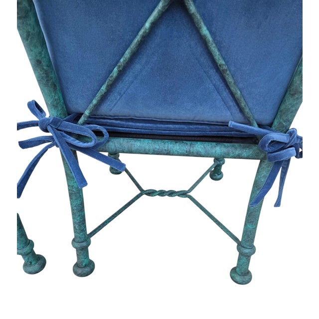 Metal 2 Vintage Pompeii Babylon Designer Side Chairs Twisted Aluminum Faux Verdigris For Sale - Image 7 of 13