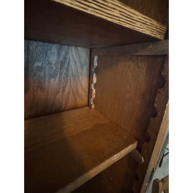 Wood 1900-1909 Tiger Oak Rolltop Secretary Cylinder Desk 82” X 36” W Glass Bookshelf For Sale - Image 7 of 12