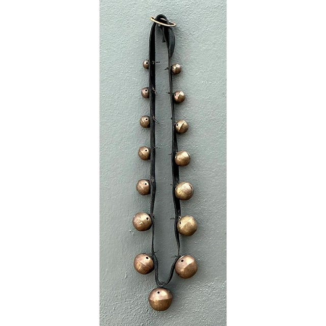 Early 20th Century Vintage Brass Sleigh Bells on Leather Strap For Sale - Image 5 of 12