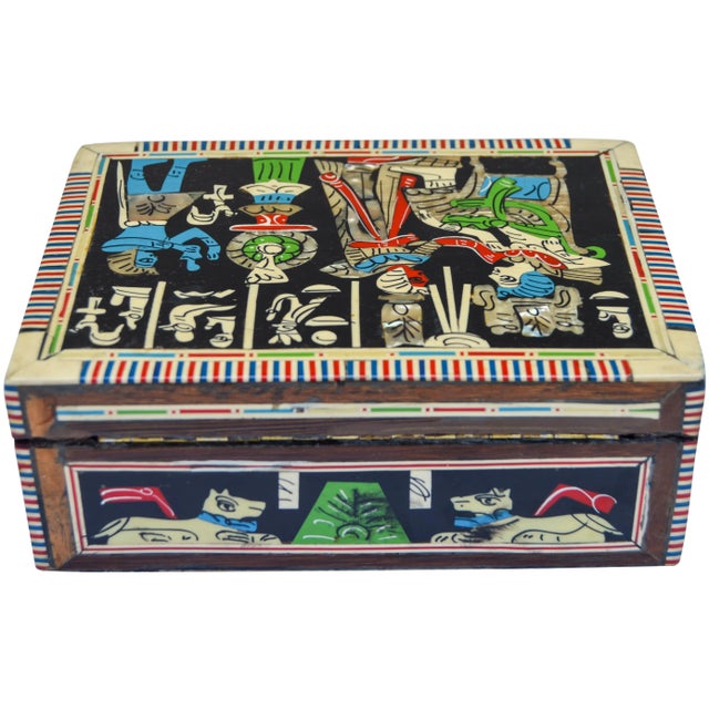 Pearl Inlaid Box W/ Hieroglyphs For Sale - Image 4 of 8