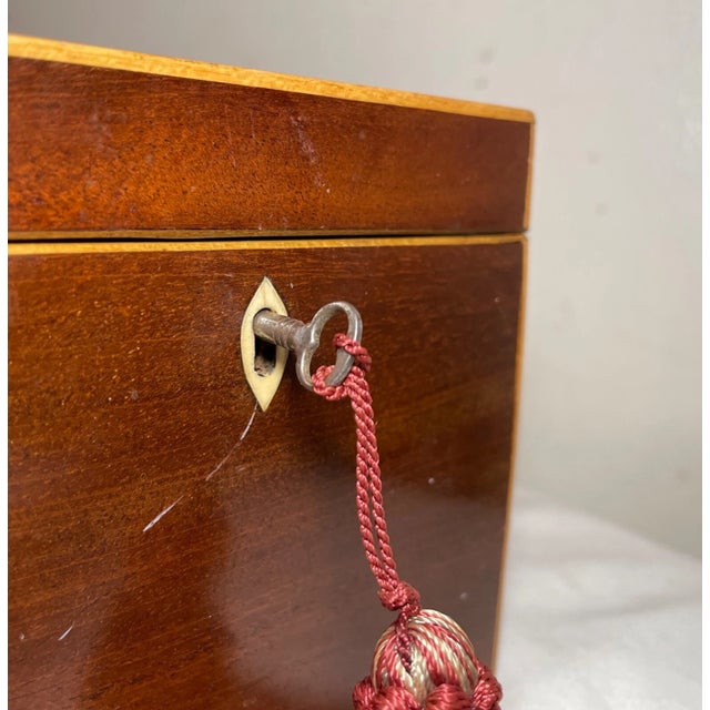 Wood Antique 19th Century Handmade Wood Marquetry Georgian Mahogany Tea Caddy Box For Sale - Image 7 of 12