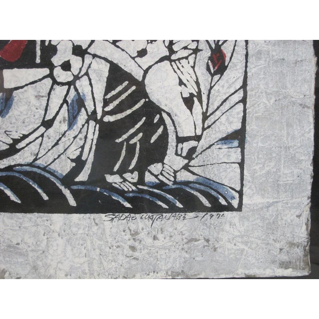 Sadao Watanabe Japanese Signed Framed Katazome Flight Into Egypt For Sale - Image 4 of 9