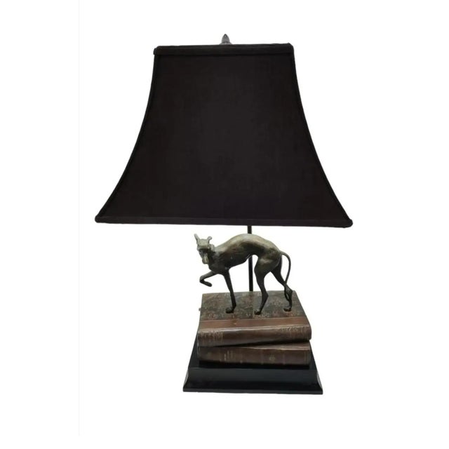 Vintage 1980s Bronze Whippet / Greyhound Dog Standing on Stacked Books Lamp For Sale - Image 12 of 12