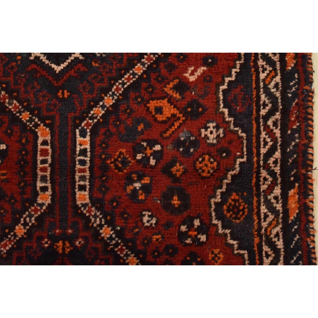 Shiraz Runner 3’4” X 9’7” Red Wool Vintage Tribal Hand-Knotted Oriental Rug For Sale - Image 10 of 14