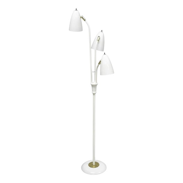 Mid 20th Century Gerald Thurston for Lightolier Mid Century Modern White Metal Pole Floor Lamp For Sale