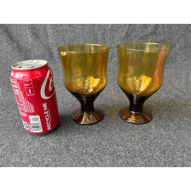 Brown Vintage Mid-Century Modern Amber Brown Glass Denby Avanti Goblets a Pair For Sale - Image 8 of 9