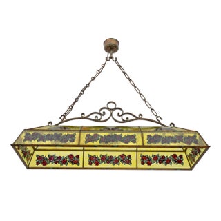 Rustic Pendant in Wrought Iron and Glass, 1960s For Sale
