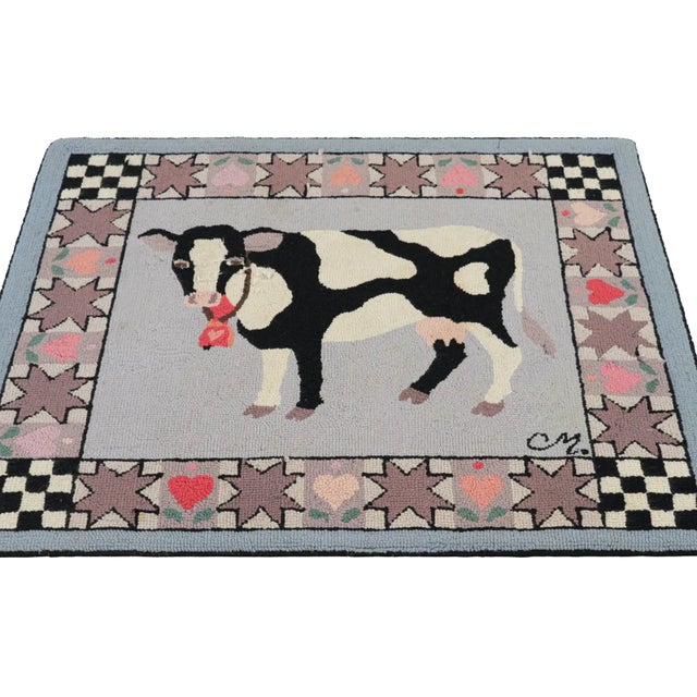 1920s Antique Hooked Square Rug With Animal Pictorials & Patterns, From Rug & Kilim For Sale - Image 5 of 8