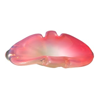 Archimede Seguso Murano "Alabastro" Art Glass Bowl Catchall Opalescent Pink and White For Sale