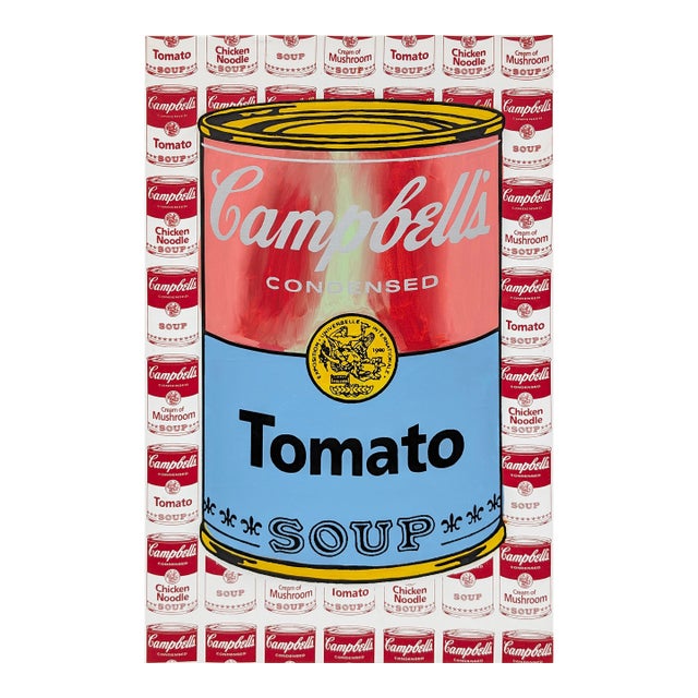 Steve Kaufman, Campbell's Tomato Soup (Hand Signed Embellished Canvas) For Sale