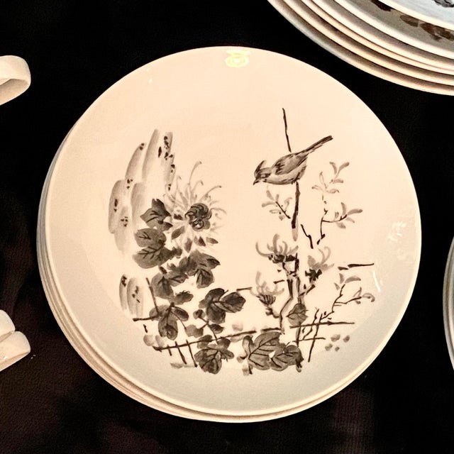 Dorothy Thorpe Vintage Dorthy Thorpe Mid Century Hand Painted China With Peonies, Flowers, Birds, and Butterflies. Full Service for Six. - 30pcs Spring Dinnerware For Sale - Image 4 of 9