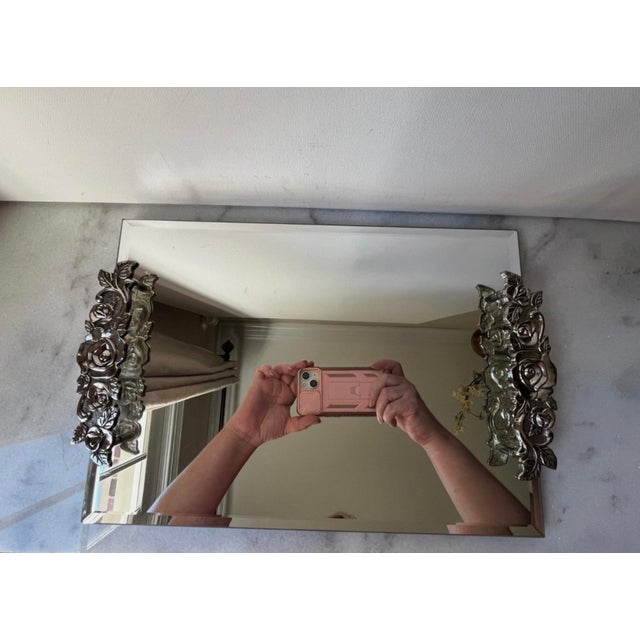 Vintage Vanity Tray Features a Beveled Mirror Surface With Detailed Floral Rose Trim on the Handles For Sale - Image 11 of 14