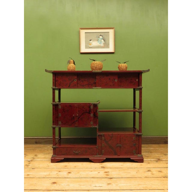 Japanese Red Lacquered Shodana Cabinet with Cherry Blossoms, 1880s For Sale - Image 3 of 18