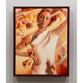 Undying Resolve in a Sure Loss by Dana Hawk | Oil and copper leaf on panel Portrait of a woman For Sale